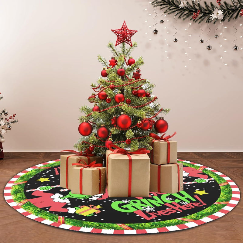 Christmas Tree Skirt 48 Inches Soft and Funny Farmhouse Holiday Decor Christmas Tree Skirt Collar Mat with Snowflakes for Merry Christmas Holiday Party Decorations