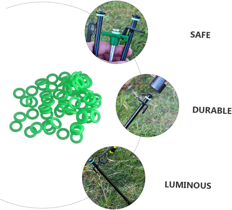 50Pcs Ground Nail Luminous Circle Camping Tent Rings Camping Accessories Tent Stake Fluorescent Ring D Ring Glow Accessories the Ring Tent Pegs Nail Ring Camping Rope Green Plastic