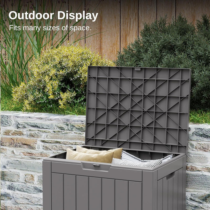 EAST OAK Outdoor Storage Box, 31 Gallon Deck Box Indoor and Outdoor Use, Waterproof Resin Storage Bin for Package Delivery, Patio Cushions, Gardening Tools, Lockable, UV Resistant, Grey