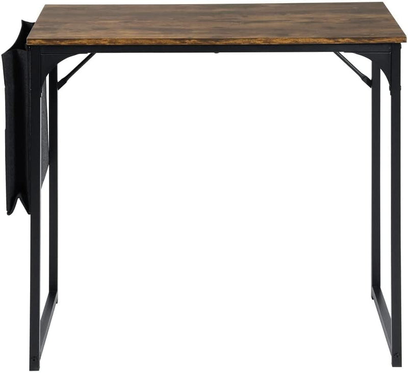 Furniturer Computer Desk 32 Inch Study Writing Table with a Storage Bag Space Saving for Home Office, Modern Simple Style PC Desk, Black Metal Frame, Brown Table Top