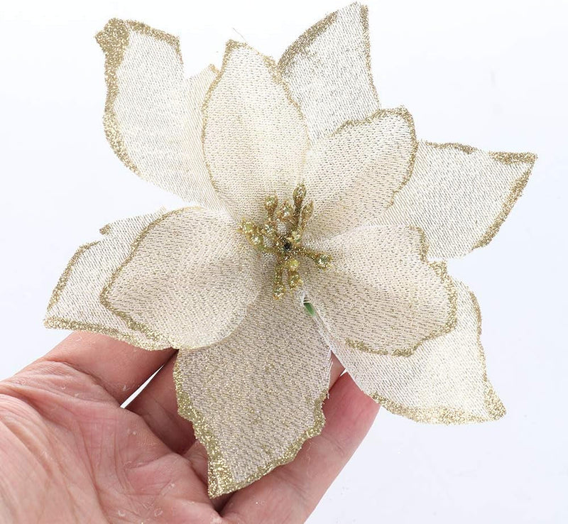 12Pcs 13Cm Glitter Poinsettia Christmas Tree Ornaments Artificial Wedding Christmas Flowers Xmas Tree Wreaths Decorations