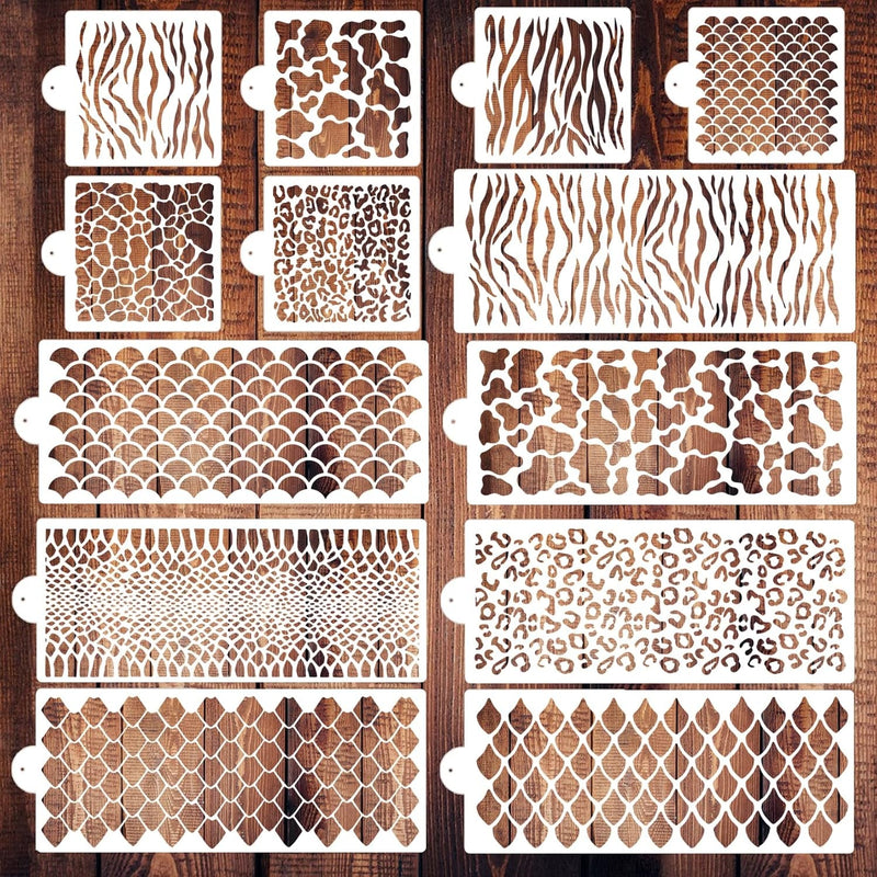 Cake Stencils Decorating Buttercream Cookie Stencils for Royal Icing Leopard Stencil Airbrush Snake Skin Mermaid Scale Stencil Cheetah Cow Print Templates for Baking (Large Cake Stencil)