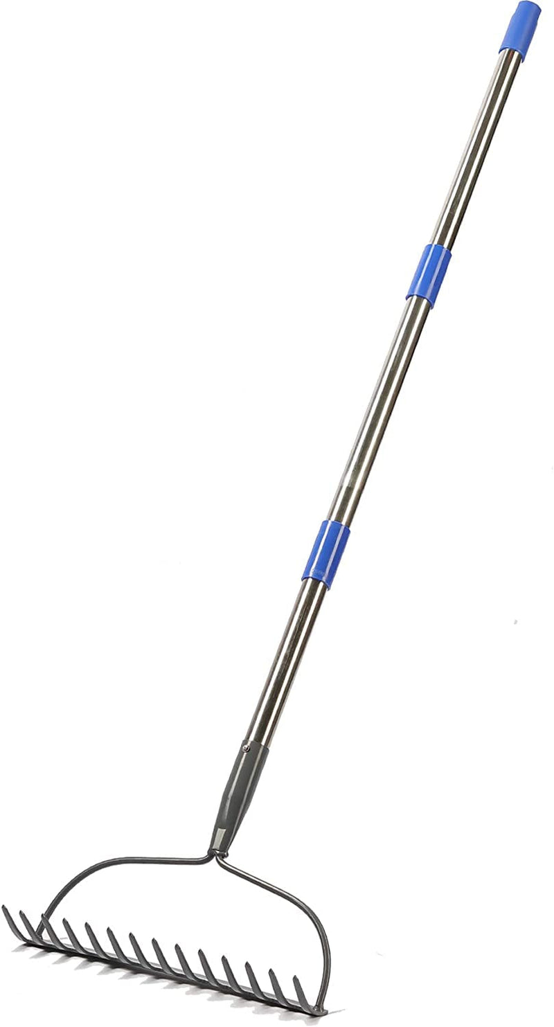 Garden Rake, 5 FT Metal Rake for Lawns - Level Head Rake with Stainless Steel Handle for Loosening Soil