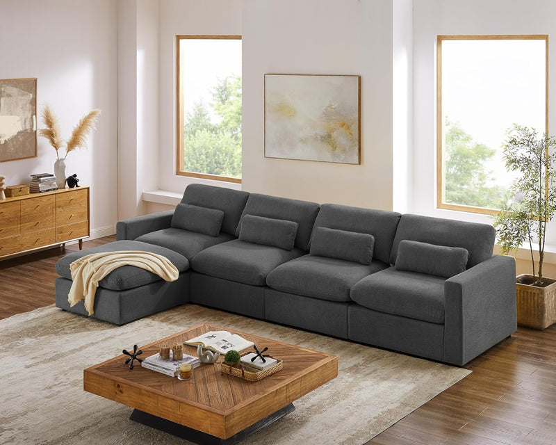 149" Oversized Modular Sectional Sofa, Extra Large U Shaped Couch with Reversible Chaise, 6 Seater Living Room Sofa Couch, Grey White