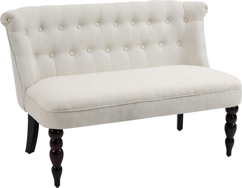 HOMCOM Upholstered Armless Fabric Loveseat with Button Tufted Design for Living Room with Wood Legs, Cream White