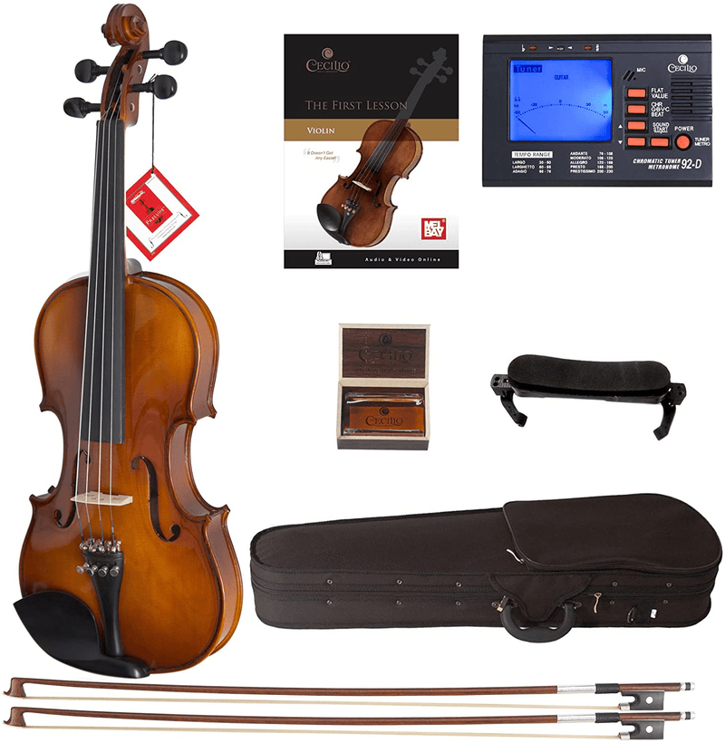 Cecilio Violin For Beginners - Beginner Violins Kit For Student w/Case, Rosin, 2 Bows, Tuner, First Lesson Book - Starter Musical Instruments For Kids & Adults Size 1/2 Color Varnish