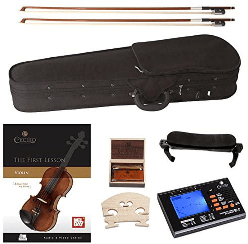 Cecilio Violin For Beginners - Beginner Violins Kit For Student w/Case, Rosin, 2 Bows, Tuner, First Lesson Book - Starter Musical Instruments For Kids & Adults Size 1/2 Color Varnish  Cecilio   