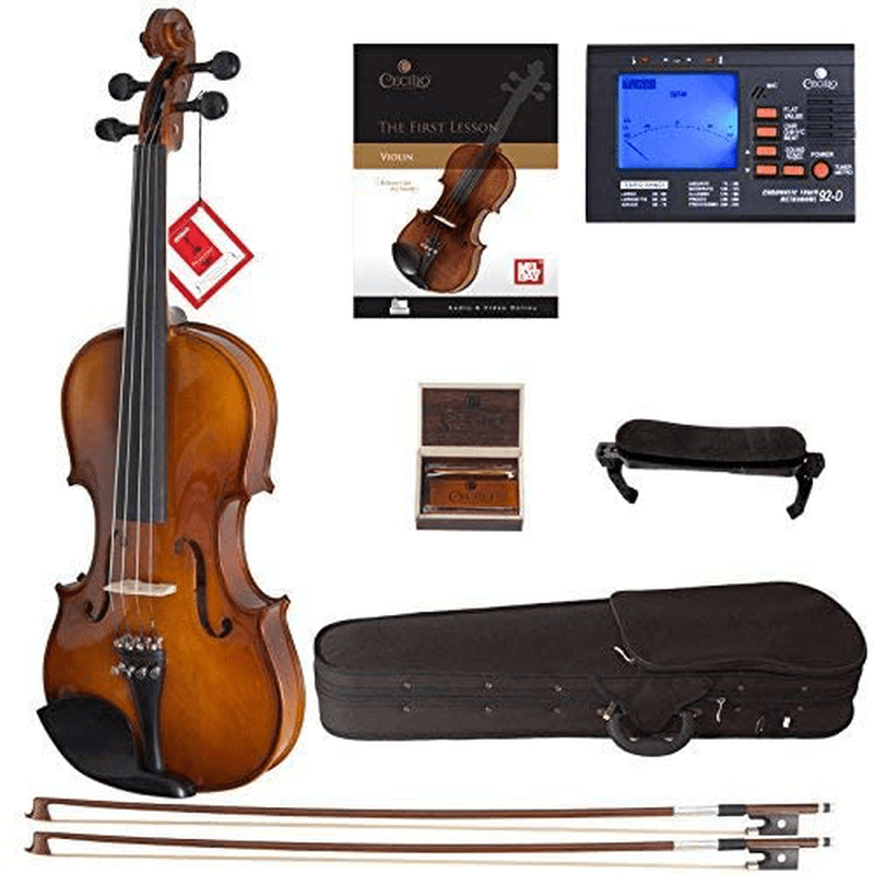 Cecilio Violin For Beginners - Beginner Violins Kit For Student w/Case, Rosin, 2 Bows, Tuner, First Lesson Book - Starter Musical Instruments For Kids & Adults Size 4/4 Color Varnish  Cecilio Varnish 3/4 
