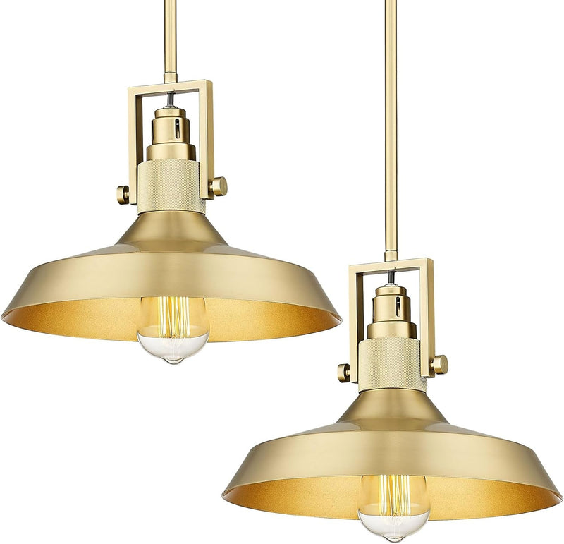 Darkaway 11.8Inch Industrial Pendant Light Fixtures Ceiling Hanging with Dome Metal Shade, Brass Gold Pendant Light for Kitchen Island Lighting Hanging Lamp Adjustable Height (2 Pack, Medium)