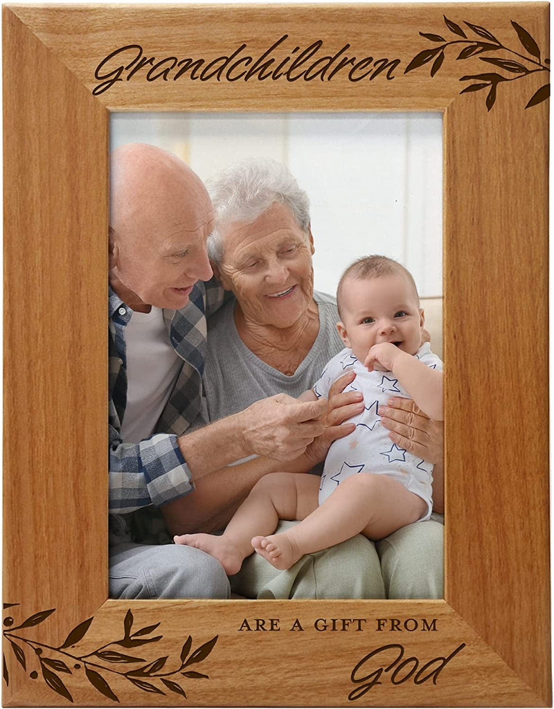 Cedar Crate Market Grandchildren Are a Gift from God, Engraved Natural Wood Photo Frame Fits 5X7 Horizontal Portrait for Grandparents, Grandparent'S Day, Grandma Gifts, Grandpa Gifts