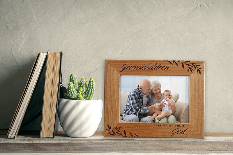 Cedar Crate Market Grandchildren Are a Gift from God, Engraved Natural Wood Photo Frame Fits 5X7 Horizontal Portrait for Grandparents, Grandparent'S Day, Grandma Gifts, Grandpa Gifts