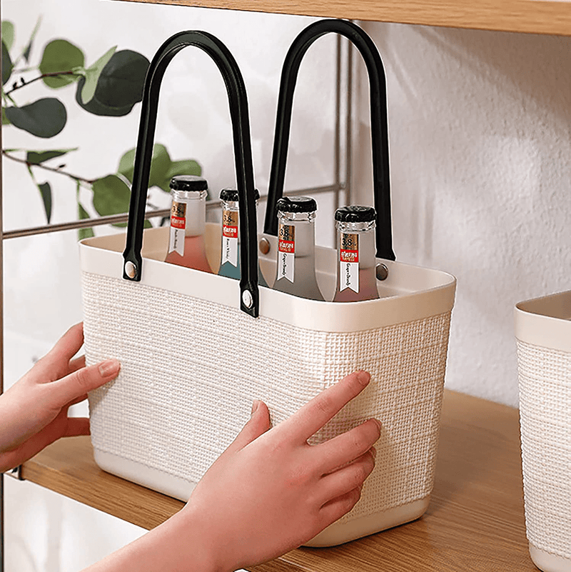 Cedilis 3 Pack Plastic Storage Basket with Handle, Portable Shower Caddy Bins Organizer, Grocery Shopping Basket, Bathroom Shower Tote for Soap, Shampoo, Conditioner, Lotion, 3 Color