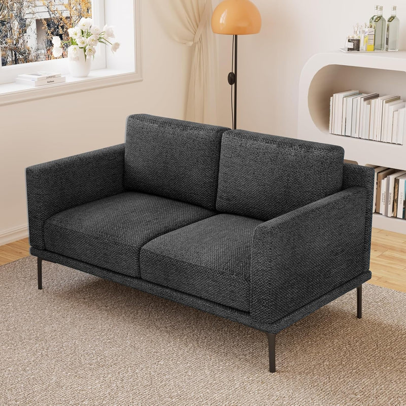55.1" Sofa Couch, Modern Loveseat Sofa, Small Couches for Small Spaces, Couches for Living Room Bedroom Guest Room Apartment Resistant Studio Dorm, Lounge, Grey Fabric (Grey)