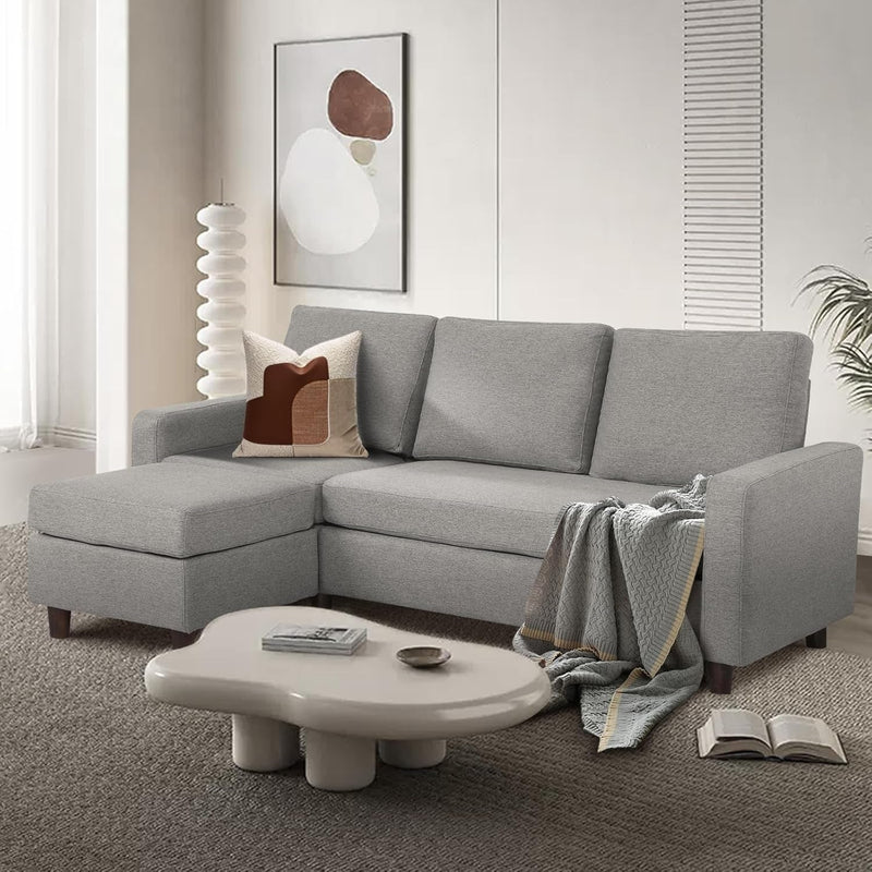 ECOMEX 78" L Shaped Sectional Sofa, 3-Seat Sectional Sofa with Reversible Chaise, Modern Linen Fabric Sectional Sofa with Movable Ottoman, Sectional Couch for Office, Apartment(Light Grey)