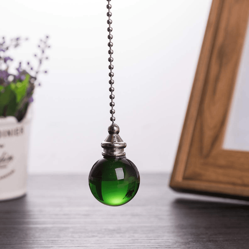 Ceiling Fan Pull Chain Set - 2 Pieces Green Crystal Ball 30mm Diameter Fan Pull Chains 20 Inch Ceiling Fan Chain Extender with Chain Connector Home Wedding Decor Ornament Pendant