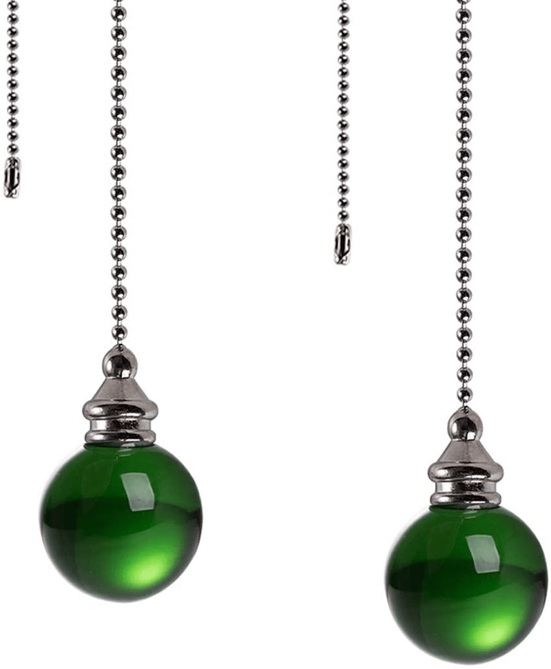 Ceiling Fan Pull Chain Set - 2 Pieces Green Crystal Ball 30mm Diameter Fan Pull Chains 20 Inch Ceiling Fan Chain Extender with Chain Connector Home Wedding Decor Ornament Pendant