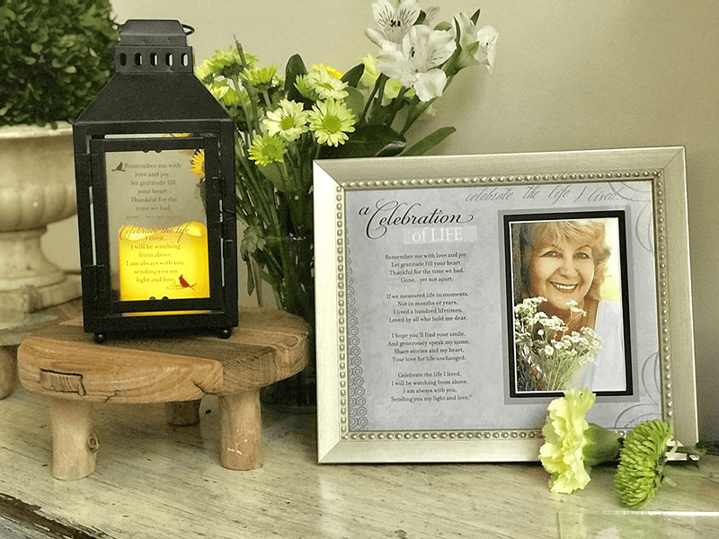 Celebration of Life Memorial Lantern with Flickering LED Candle-Thoughtful Bereavement Gift /Sympathy Gift for Loss of Loved One (Black)