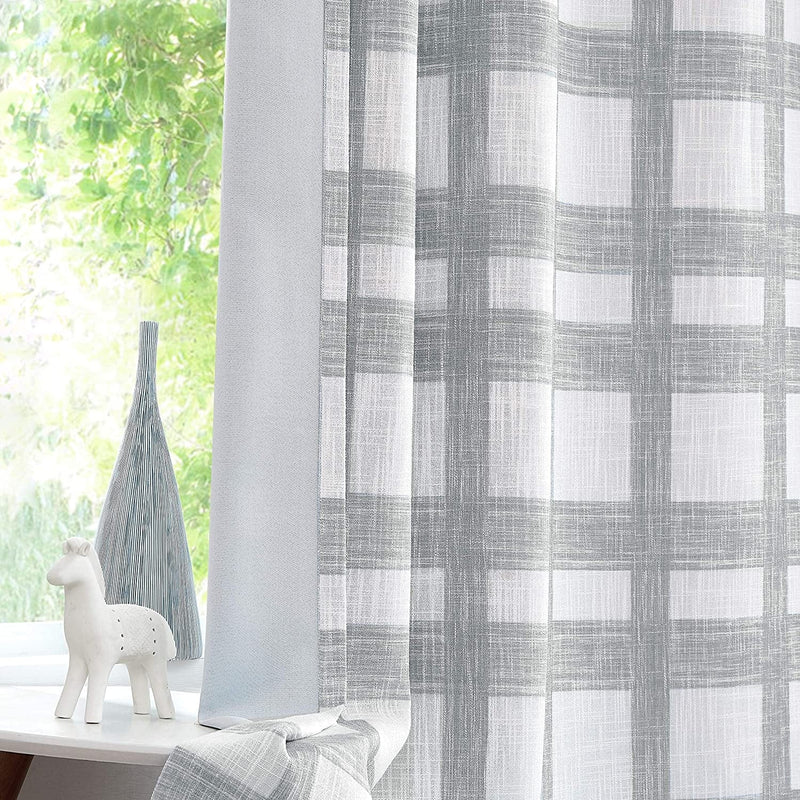 Central Park White Grey Plaid Blackout Window Curtain Buffalo Check Geometric Panel for Bedroom Living Room Grommet Top Rustic Farmhouse Room Darkening Thermal Insulated Drape, 50"X63"X2, Light Grey Home & Garden > Decor > Window Treatments > Curtains & Drapes Central Park Light Gray 50"x63"x2 