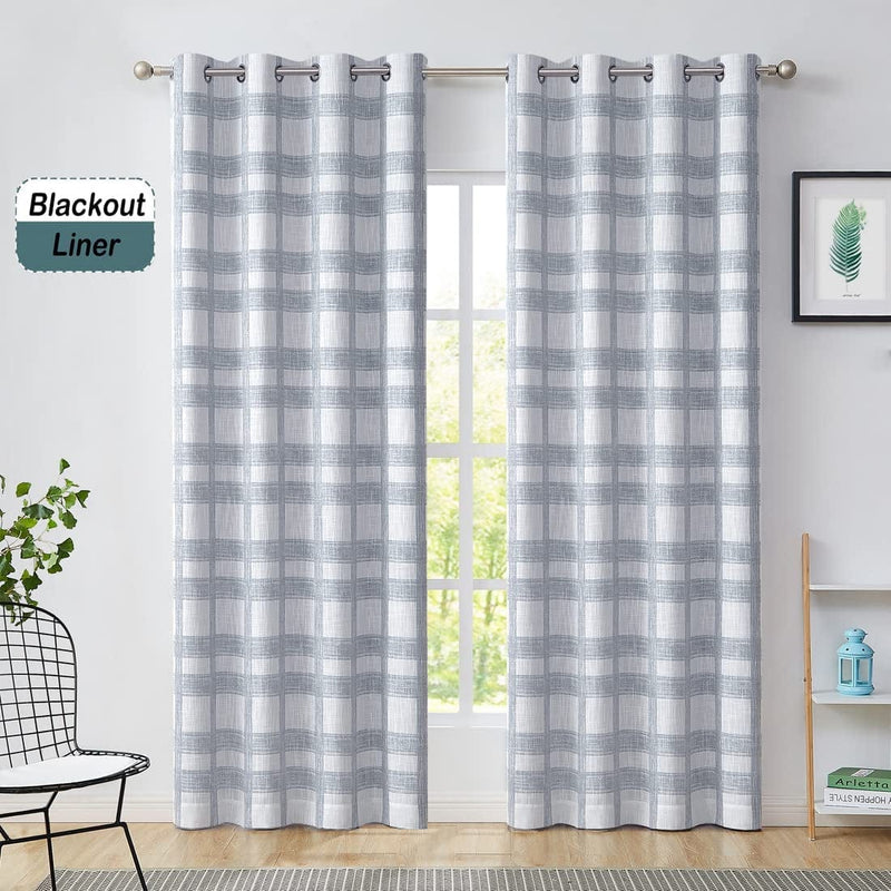 Central Park White Grey Plaid Blackout Window Curtain Buffalo Check Geometric Panel for Bedroom Living Room Grommet Top Rustic Farmhouse Room Darkening Thermal Insulated Drape, 50"X63"X2, Light Grey Home & Garden > Decor > Window Treatments > Curtains & Drapes Central Park Chambray Blue 50"x95"x2 