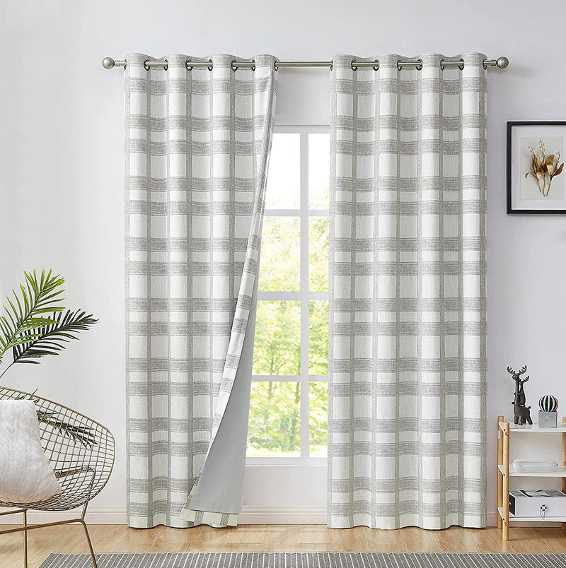 Central Park White Grey Plaid Blackout Window Curtain Buffalo Check Geometric Panel for Bedroom Living Room Grommet Top Rustic Farmhouse Room Darkening Thermal Insulated Drape, 50"X63"X2, Light Grey Home & Garden > Decor > Window Treatments > Curtains & Drapes Central Park Tan 50"x95"x2 
