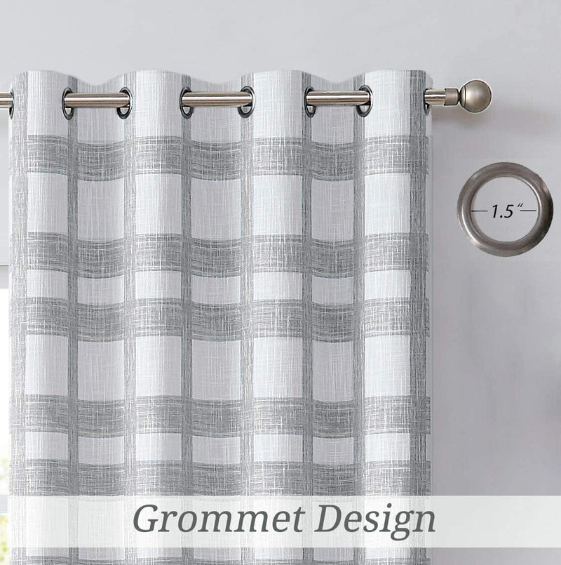 Central Park White Grey Plaid Blackout Window Curtain Buffalo Check Geometric Panel for Bedroom Living Room Grommet Top Rustic Farmhouse Room Darkening Thermal Insulated Drape, 50"X63"X2, Light Grey