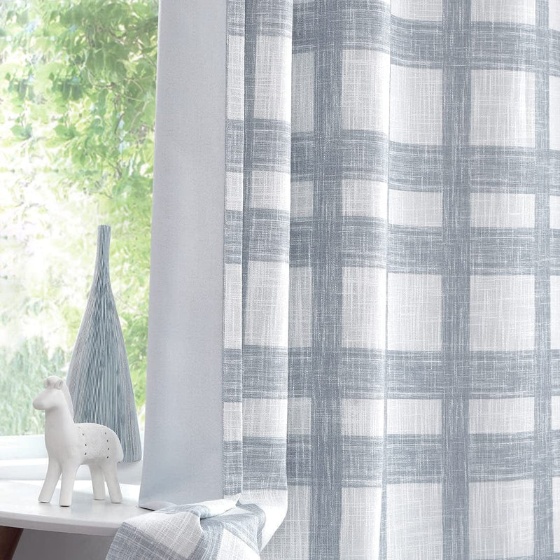 Central Park White Grey Plaid Blackout Window Curtain Buffalo Check Geometric Panel for Bedroom Living Room Grommet Top Rustic Farmhouse Room Darkening Thermal Insulated Drape, 50"X63"X2, Light Grey Home & Garden > Decor > Window Treatments > Curtains & Drapes Central Park Chambray Blue 50"x63"x2 