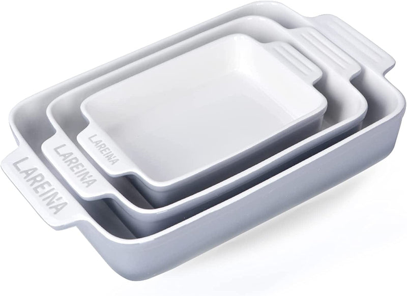 Ceramic Baking Dishes for Oven, Lareina Bakeware Set, Rectangular Baking Pans Set, Casserole Dish for Cooking, Cake Dinner, Kitchen, Banquet and Daily Use, 13 X 9 Inches, 3-Piece (Blue) Home & Garden > Kitchen & Dining > Cookware & Bakeware Lareina Gray  