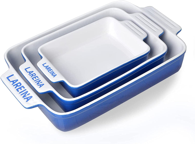 Ceramic Baking Dishes for Oven, Lareina Bakeware Set, Rectangular Baking Pans Set, Casserole Dish for Cooking, Cake Dinner, Kitchen, Banquet and Daily Use, 13 X 9 Inches, 3-Piece (Blue) Home & Garden > Kitchen & Dining > Cookware & Bakeware Lareina Blue  