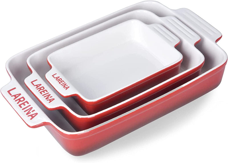 Ceramic Baking Dishes for Oven, Lareina Bakeware Set, Rectangular Baking Pans Set, Casserole Dish for Cooking, Cake Dinner, Kitchen, Banquet and Daily Use, 13 X 9 Inches, 3-Piece (Blue) Home & Garden > Kitchen & Dining > Cookware & Bakeware Lareina Red  