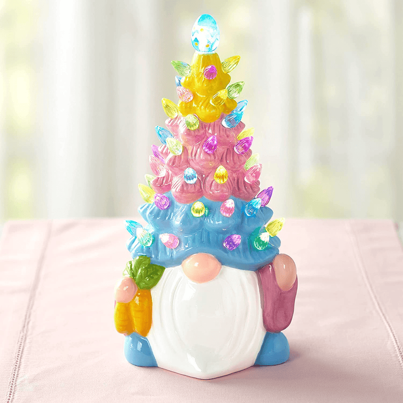 Ceramic Easter Tree - Gnome Figurine Decoration for Mantle or Table - Large