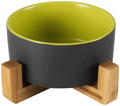 Ceramic Round Dog Cat Bowl - Durable Ceramic Food Water Elevated Dish for Pet,with Wood Stand,28 Ounces (Marblex 2) Animals & Pet Supplies > Pet Supplies > Cat Supplies QFULL Grey+Yellow  