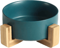 Ceramic Round Dog Cat Bowl - Durable Ceramic Food Water Elevated Dish for Pet,with Wood Stand,28 Ounces (Marblex 2) Animals & Pet Supplies > Pet Supplies > Cat Supplies QFULL Green  