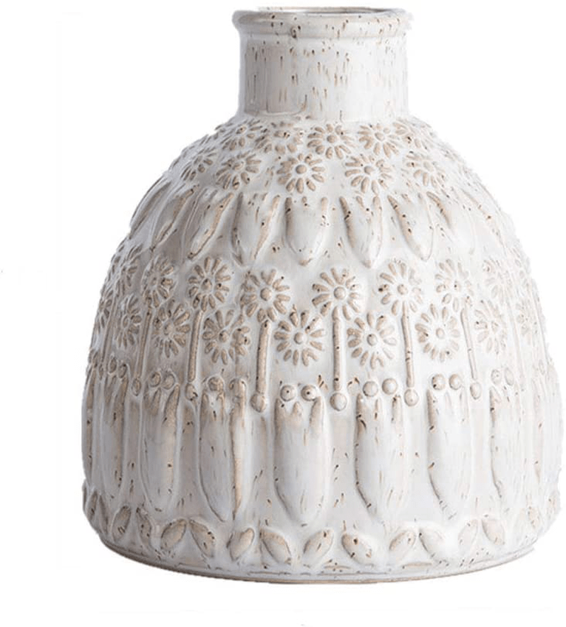 Ceramic vase White Pottery Flower Vase, Decorative Vase Home Decor Living Room Office Place Settings (White)