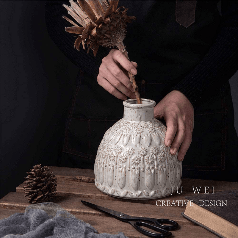 Ceramic vase White Pottery Flower Vase, Decorative Vase Home Decor Living Room Office Place Settings (White)