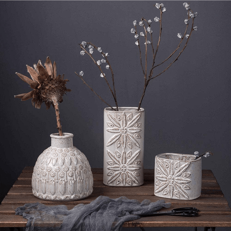 Ceramic vase White Pottery Flower Vase, Decorative Vase Home Decor Living Room Office Place Settings (White) Home & Garden > Decor > Vases REDO   