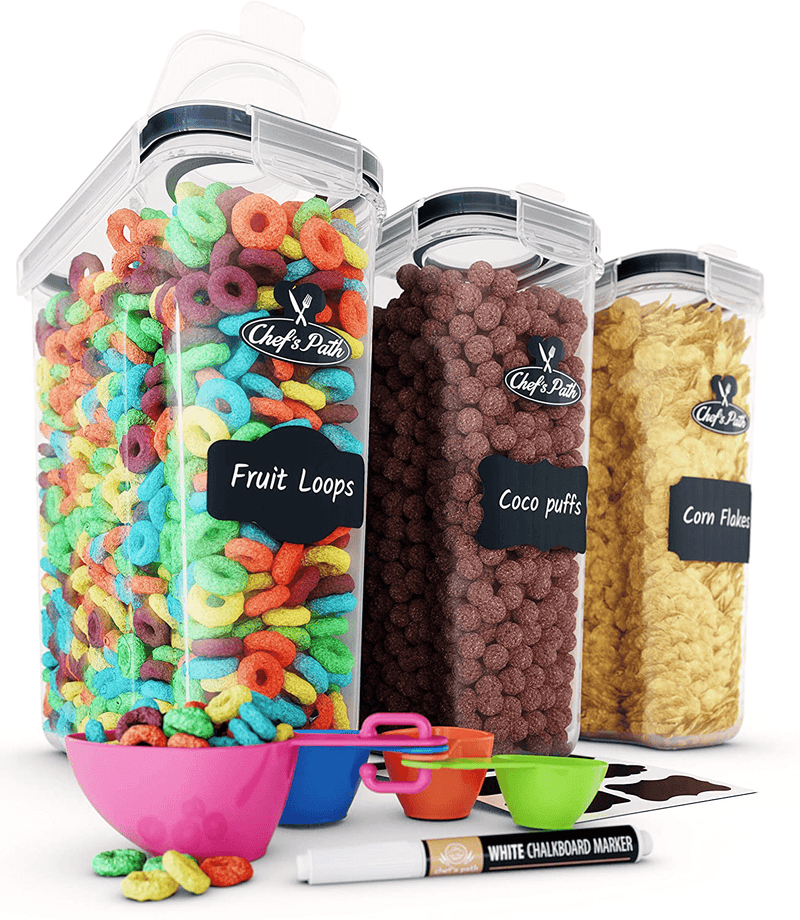 Cereal Containers Storage Set, Airtight Food Storage Containers, Kitchen & Pantry Organization, 8 Labels, Spoon Set & Pen, Great for Flour - BPA-Free Dispenser Keepers (135.2oz) - Chef’s Path (4) Home & Garden > Kitchen & Dining > Food Storage Chef's Path 3  