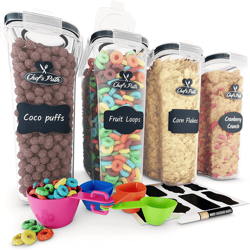Cereal Containers Storage Set, Airtight Food Storage Containers, Kitchen & Pantry Organization, 8 Labels, Spoon Set & Pen, Great for Flour - BPA-Free Dispenser Keepers (135.2oz) - Chef’s Path (4) Home & Garden > Kitchen & Dining > Food Storage Chef's Path   