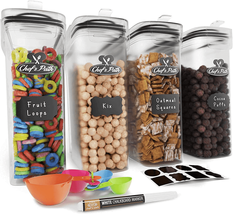 Cereal Containers Storage Set, Airtight Food Storage Containers, Kitchen & Pantry Organization, 8 Labels, Spoon Set & Pen, Great for Flour - BPA-Free Dispenser Keepers (135.2oz) - Chef’s Path (4) Home & Garden > Kitchen & Dining > Food Storage Chef's Path 4  