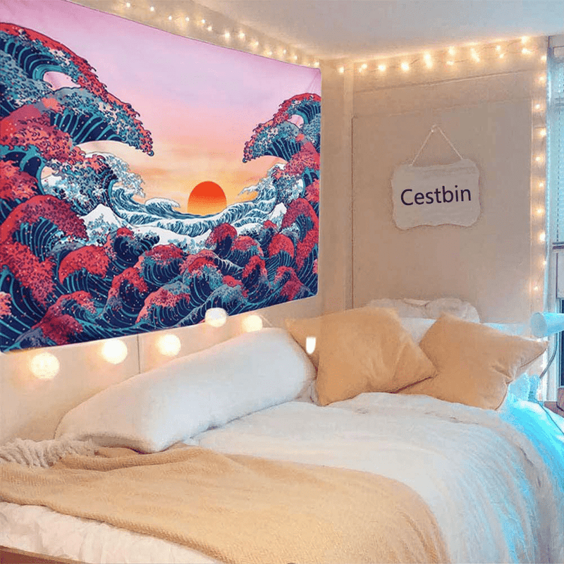 Cestbin Ocean Wave Tapestry Wall Hanging, Colorful Sea with Sun Sunset Tapestry,3D The Great Wave Tapestry Japanese Tapestry for Living Room Bedroom Dorm Decor (Ocean Wave, 51.2" x 59.1") Home & Garden > Decor > Artwork > Decorative TapestriesHome & Garden > Decor > Artwork > Decorative Tapestries Cestbin   