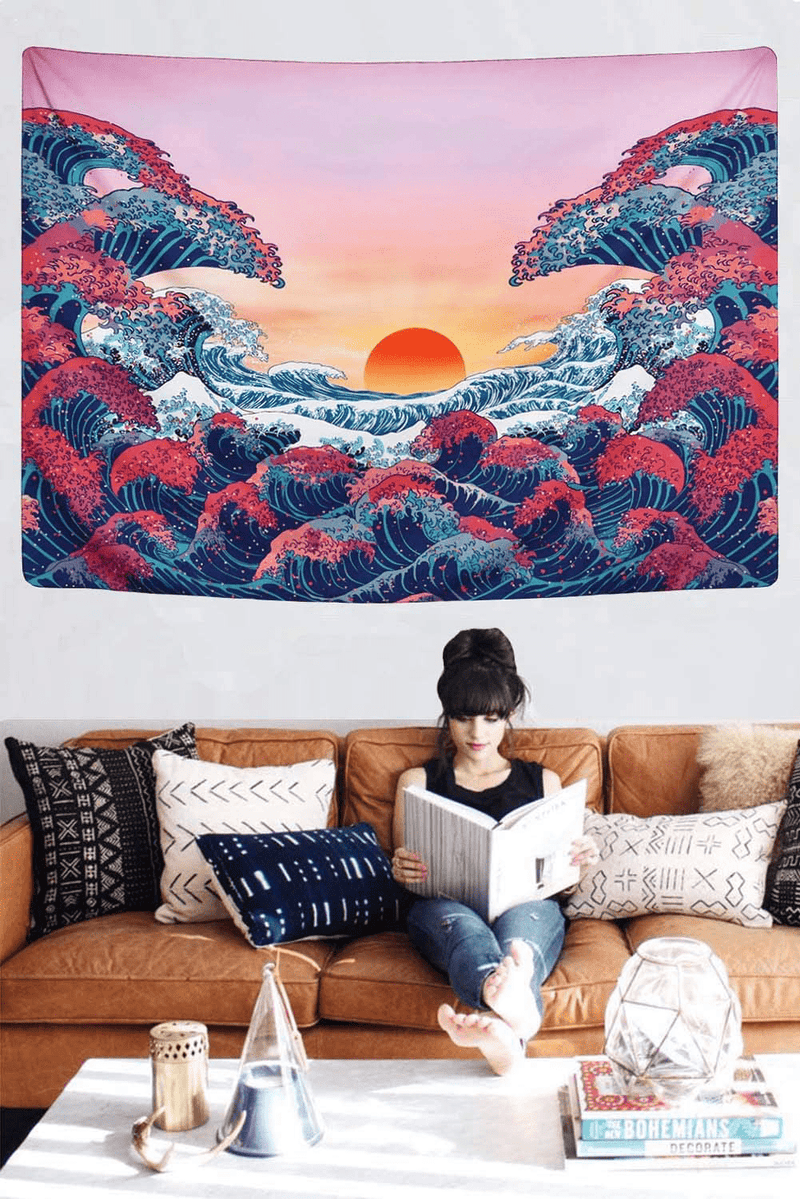 Cestbin Ocean Wave Tapestry Wall Hanging, Colorful Sea with Sun Sunset Tapestry,3D The Great Wave Tapestry Japanese Tapestry for Living Room Bedroom Dorm Decor (Ocean Wave, 51.2" x 59.1") Home & Garden > Decor > Artwork > Decorative TapestriesHome & Garden > Decor > Artwork > Decorative Tapestries Cestbin   