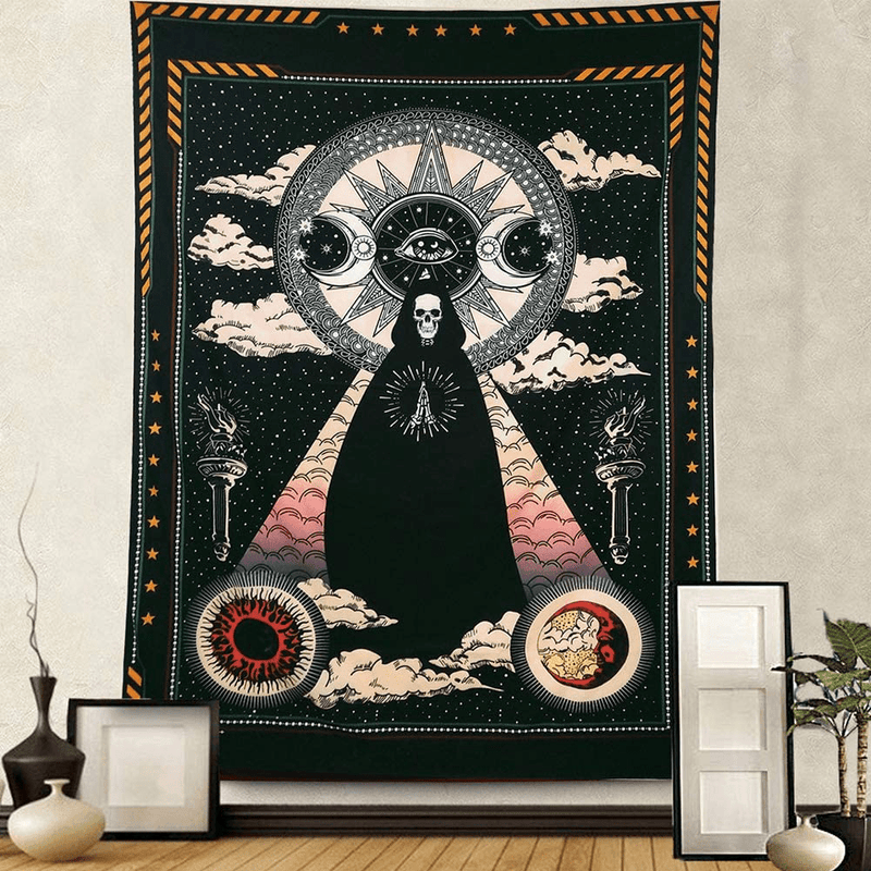 Cestbin Wizard Skull Tapestry Wall Hanging, Sun and Moon Tapestry Stars and Cloud Tapestry, black Chakra Tapestry, Solar Gothic Tarot Tapestry for Dorm Bedroom (Wizard Skull, 59.1" x 78.8") Home & Garden > Decor > Artwork > Decorative TapestriesHome & Garden > Decor > Artwork > Decorative Tapestries Cestbin Wizard Skull 59.1" x 78.8" 