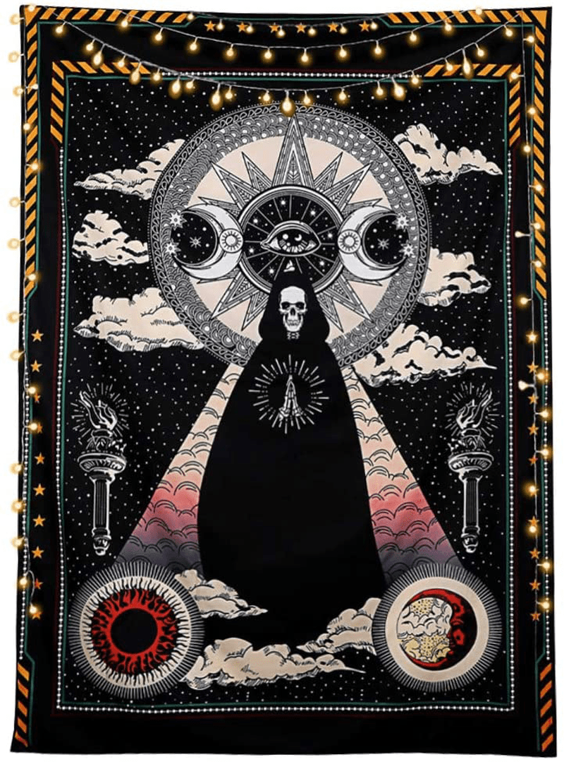 Cestbin Wizard Skull Tapestry Wall Hanging, Sun and Moon Tapestry Stars and Cloud Tapestry, black Chakra Tapestry, Solar Gothic Tarot Tapestry for Dorm Bedroom (Wizard Skull, 59.1" x 78.8") Home & Garden > Decor > Artwork > Decorative TapestriesHome & Garden > Decor > Artwork > Decorative Tapestries Cestbin   