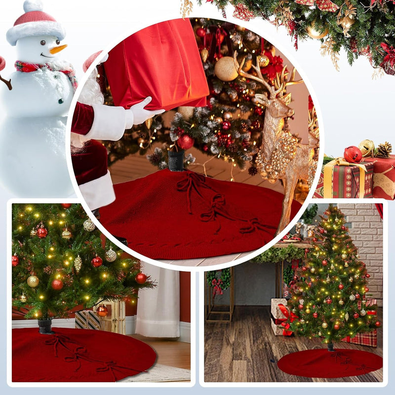 36 Inch Red Knitted Christmas Tree Skirt: Small Thick Cable Knit round Cream Tree Skirt Rustic Neutral Farmhouse Neutral Christmas Decor Tree Base Cover Xmas Home Decorations