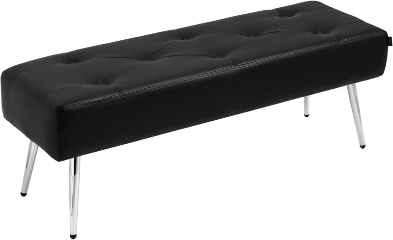 Furniliving 44 Inch Bedroom Bench, Upholstered Tufted Striped Fabric Ottoman Bench with X-Shaped Metal Legs for Living Room, Entryway Solid Wood Indoor Bench for Foyer (Black)