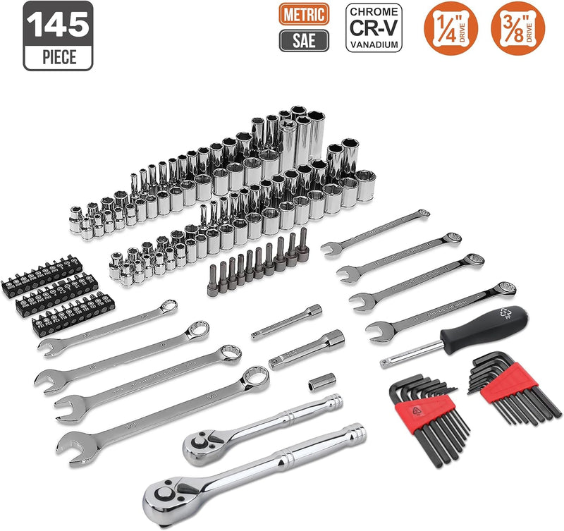 Amazon Basics Mechanic'S Tool Socket Set with Case, 145-Piece