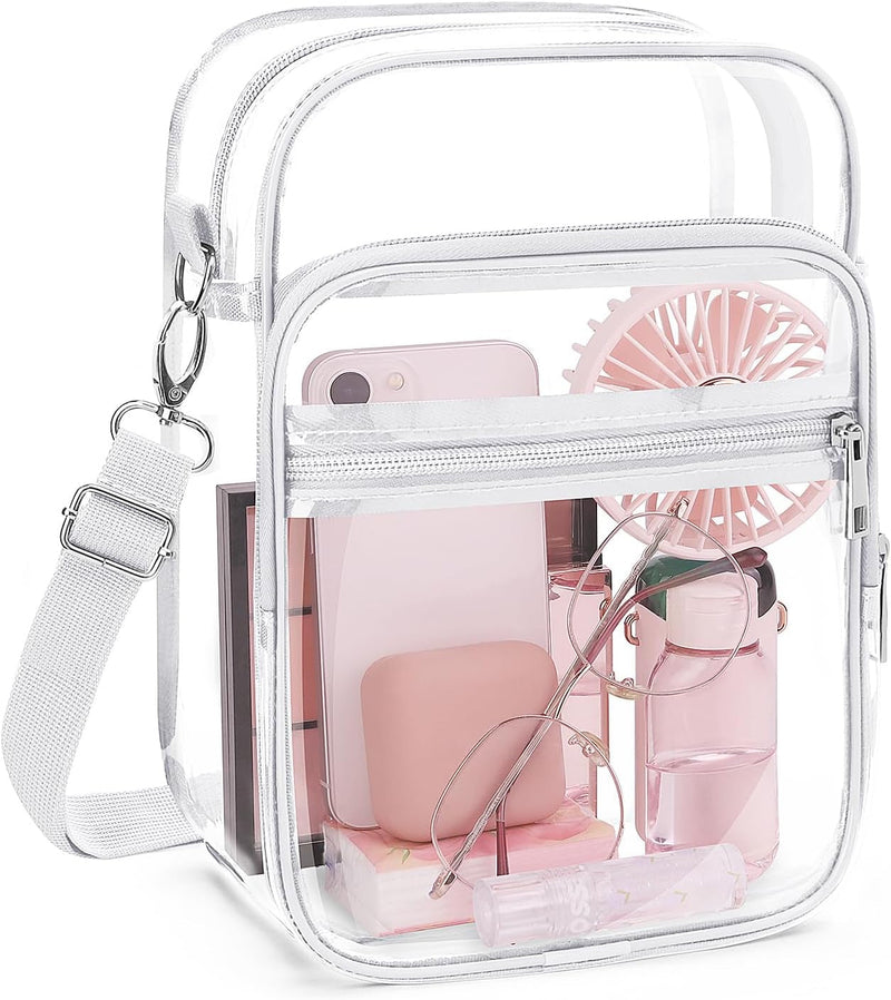 Blvornl Clear Crossbody Bag with Adjustable Shoulder Strap, Stadium Approved PVC Clear Purse Bag, Clear Messenger Bag