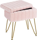 Greenstell Vanity Stool Chair Faux Fur with Storage, 15.7"L X 11.8"W X 19.4"H Soft Ottoman 4 Metal Legs with Anti-Slip Feet, Furry Padded Seat, Modern Multifunctional Chairs for Makeup, Bedroom Pink