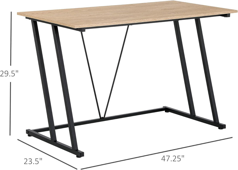 HOMCOM Home Office Computer Desk, Writing Desk, Laptop Table with Z-Shaped Metal Frame, V-Shaped Support Bar, and MDF Tabletop, Black