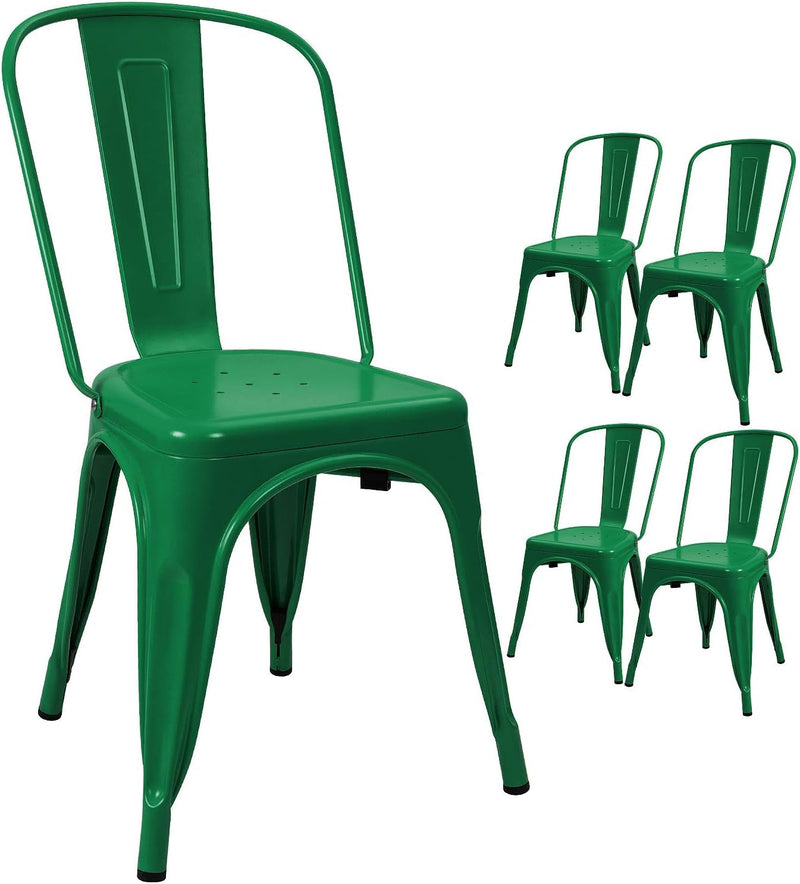 Devoko Metal Indoor-Outdoor Chairs Distressed Style Kitchen Dining Chairs Stackable Side Chairs with Back Set of 4 (Green)