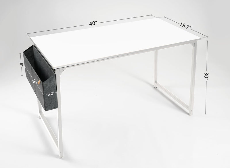 Cubicubi Computer Desk 40" Study Writing Table for Home Office, Modern Simple Style PC Desk, White Metal Frame, White